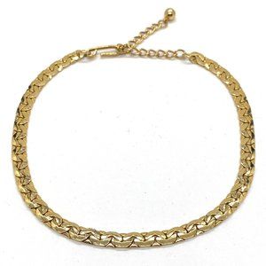 Vintage Gold Tone Flat Link Collar Chain Necklace